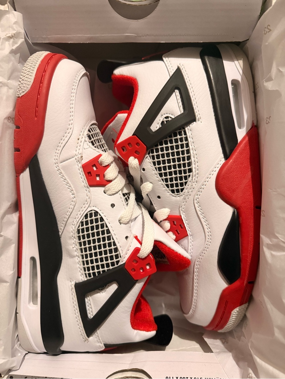 Kids White & Red Nike Air Jordan4 retro Fire Red Basketball Sneakers